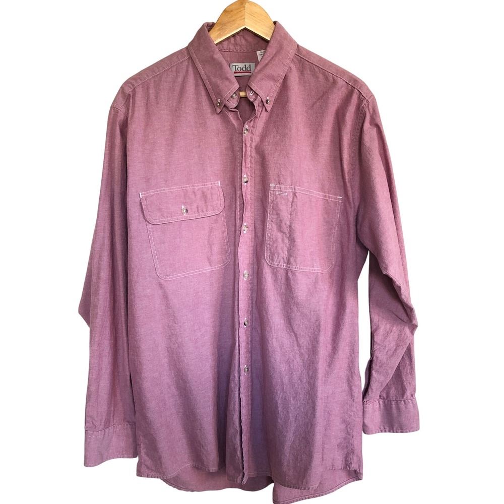 Todd 100%‎ Cotton Button Down Shirt Men's L Mauve Oxford Casual Minimalist